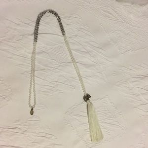 Gray & clear crystal necklace w/ elephant & tassel